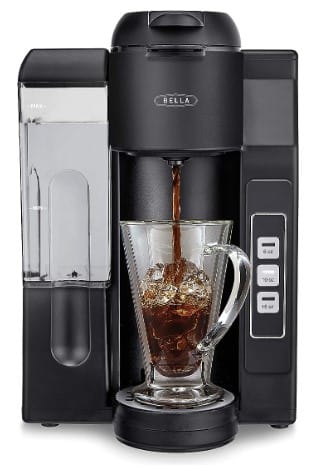 BELLA Single Serve Coffee Maker, Dual Brew, K-cup Compatible - Ground Coffee Brewer with Removable Water Tank & Adjustable Drip Tray, Perfect for Travel Mug