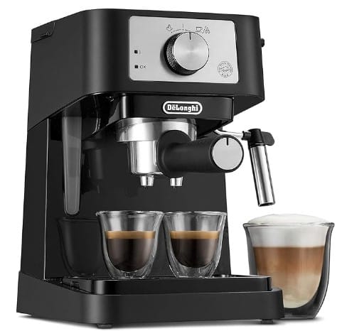 De'Longhi Stilosa Manual Espresso Machine, Latte & Cappuccino Maker, 15 Bar Pump Pressure + Milk Frother Steam Wand, Black / Stainless, EC260BK, 13.5 x 8.07 x 11.22 inches