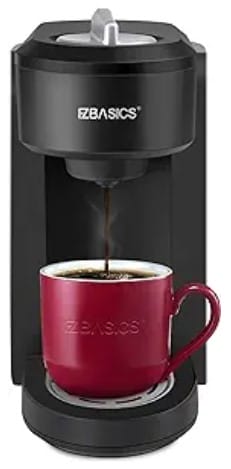 EZBASICS Single Serve Coffee Maker, Mini Coffee Brewer for Single Cup Capsule & Ground Coffee, Black, Single Cup Coffee Maker with Visual Water Reservoir