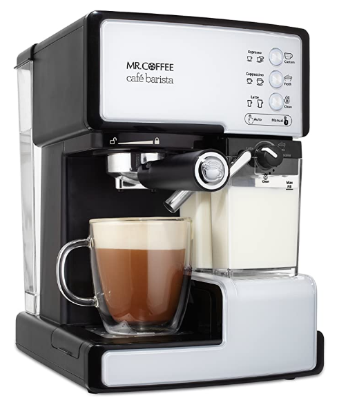 Mr. Coffee Espresso and Cappuccino Machine, Programmable Coffee Maker with Automatic Milk Frother and 15-Bar Pump, Stainless Steel,Silver