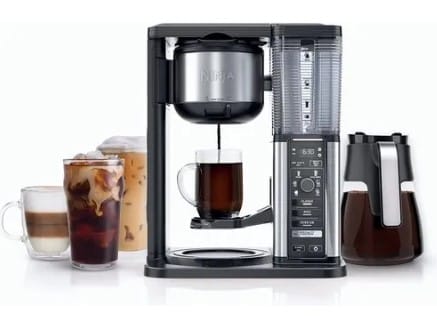 Ninja CM401 Specialty 10-Cup Coffee Maker with 4 Brew Styles for Ground Coffee, Built-in Water Reservoir, Fold-Away Frother & Glass Carafe, Black